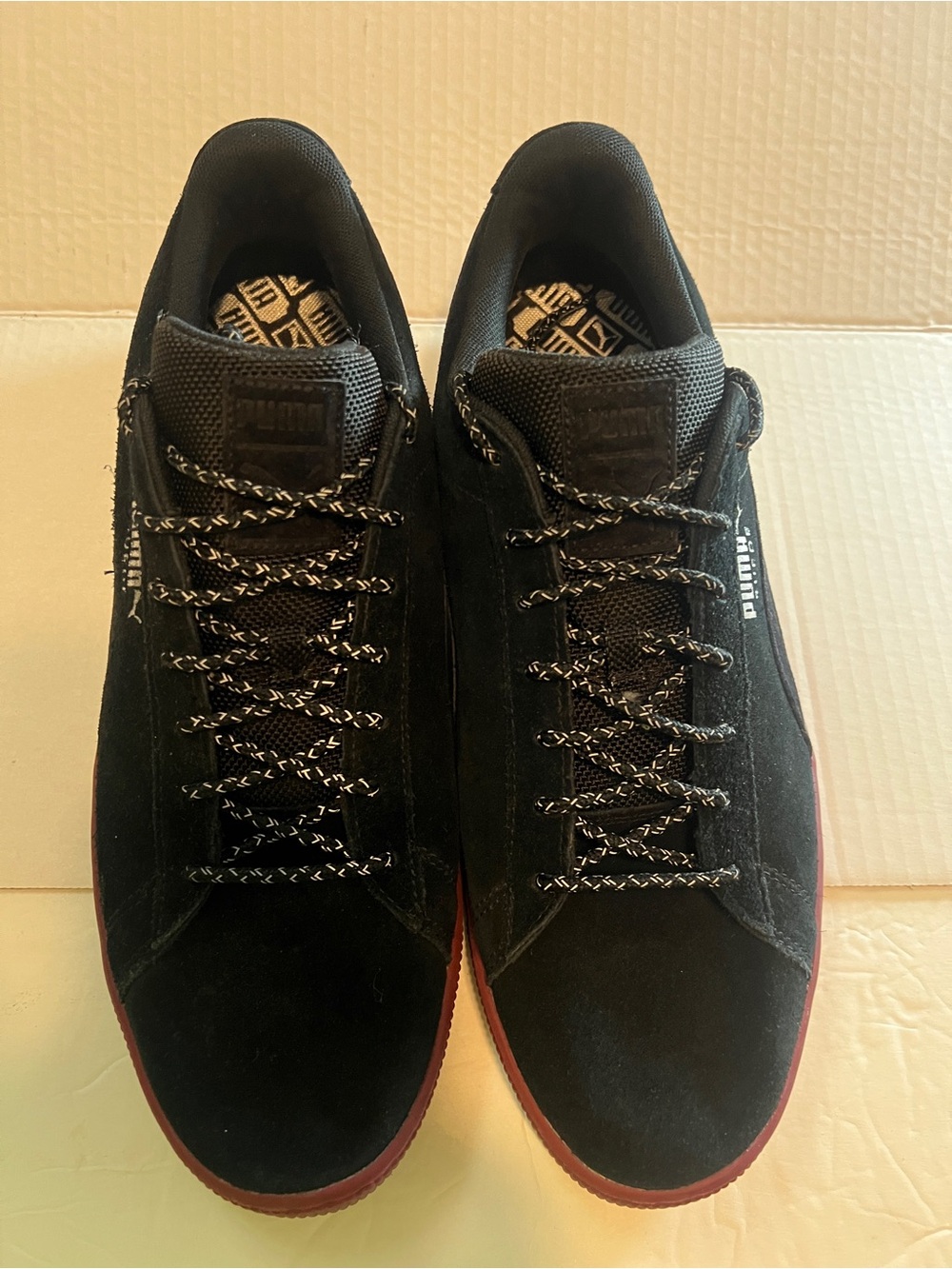Puma Men’s Black Suede Sneakers with Burgundy Outsole